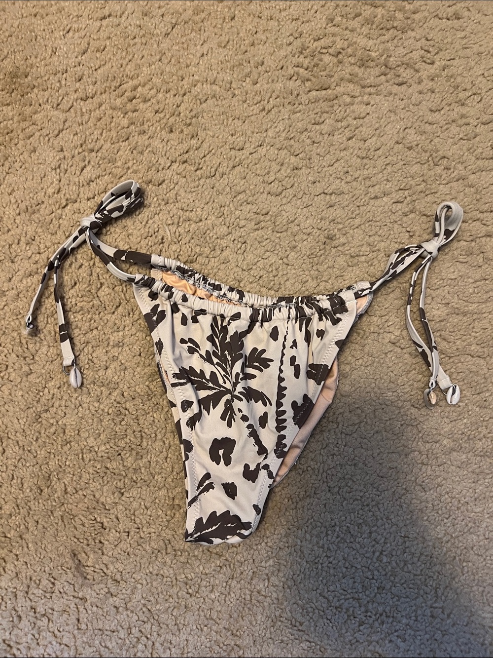 White & Brown Palm Tree Tie-Side Bikini Bottom